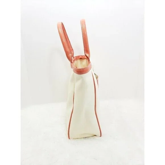 Liz Claiborne New York Pop Tote Large Cream Peach Trim Coin Purse Shoulder Bag - Picture 3 of 12